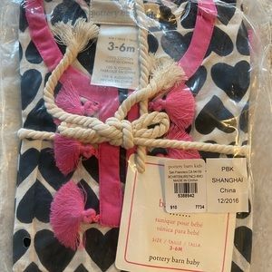 Brand new Pottery Barn 3-6 months pink, black & white tunic with tassel details